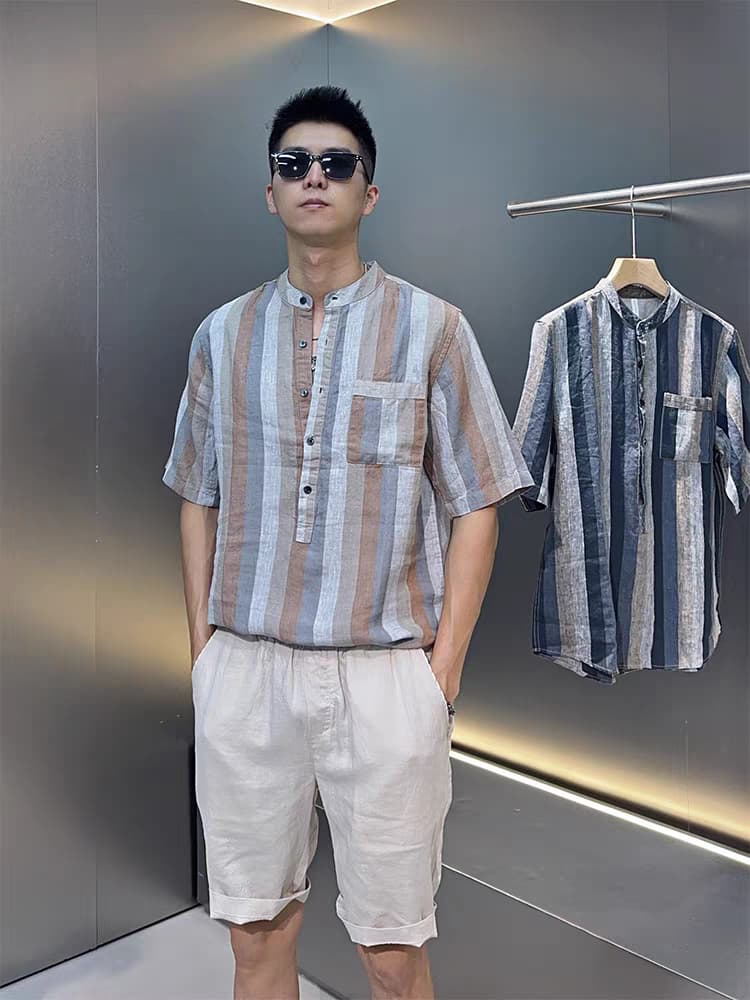 Modern Striped Cotton Half Sleeve With Pocket Kurta Shirt For Men’s