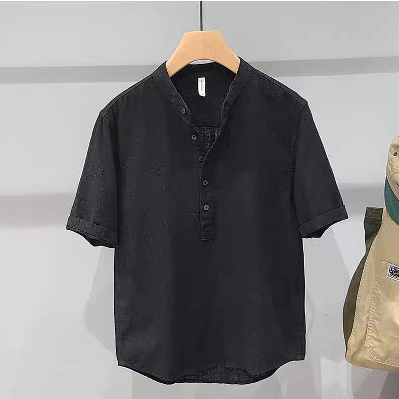 Black Cotton Half Sleeve Short Kurta For Men