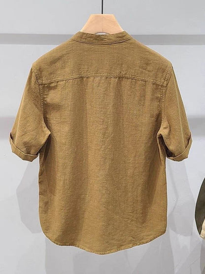 Brown Cotton Half Sleeve Short Kurta For Men