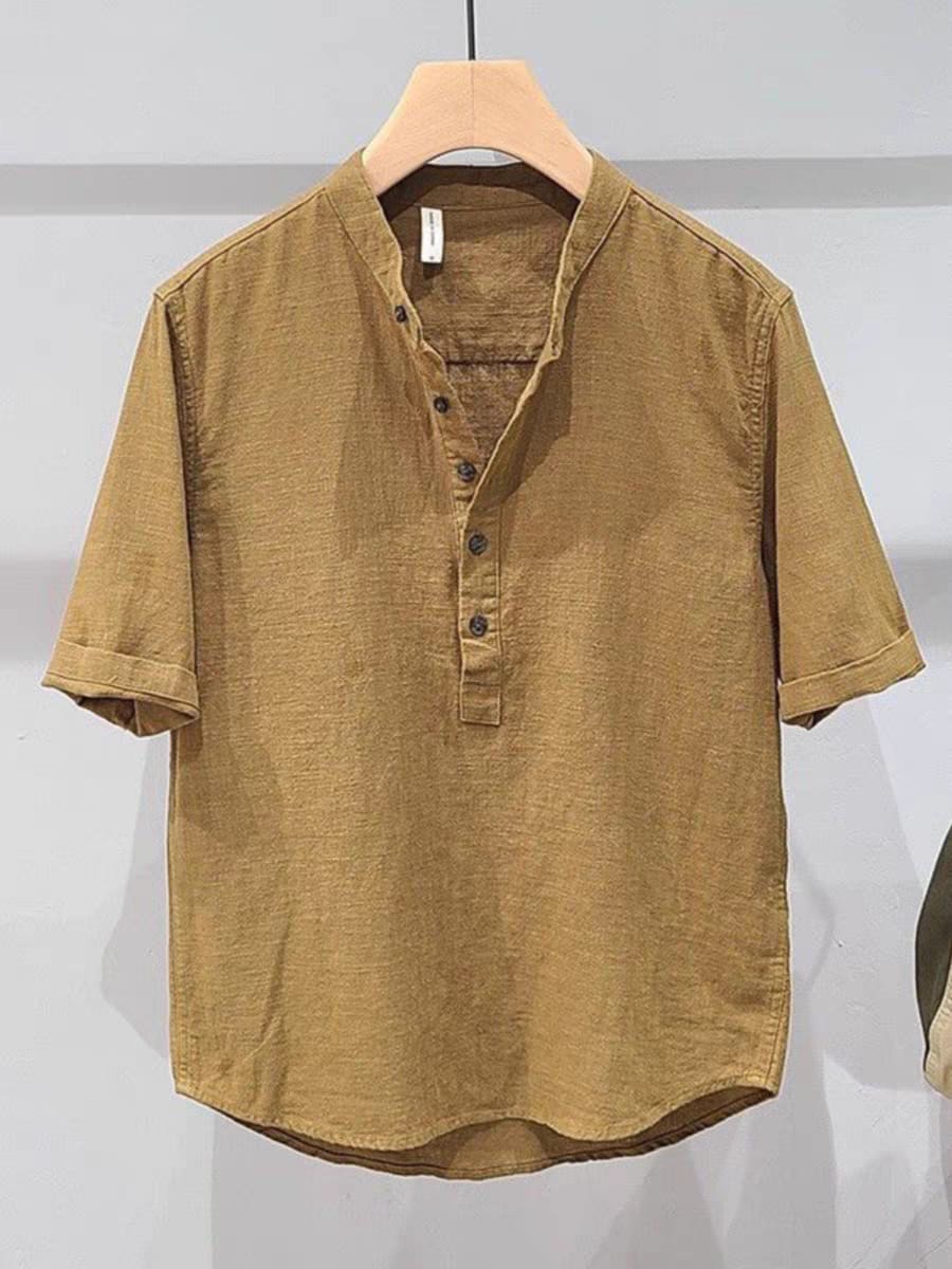 Brown Cotton Half Sleeve Short Kurta For Men