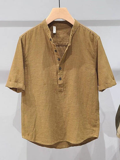 Brown Cotton Half Sleeve Short Kurta For Men