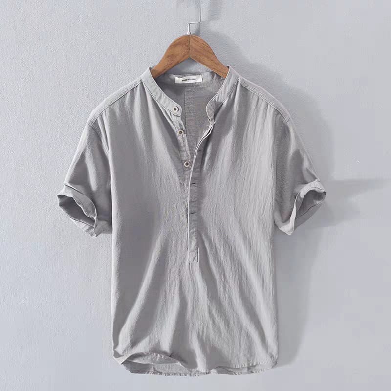 Grey Cotton Half Sleeve Short Kurta For Men