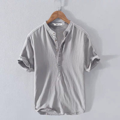 Grey Cotton Half Sleeve Short Kurta For Men