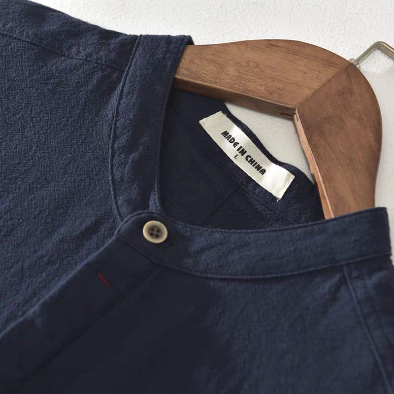 Navy Blue Cotton Half Sleeve Short Kurta For Men
