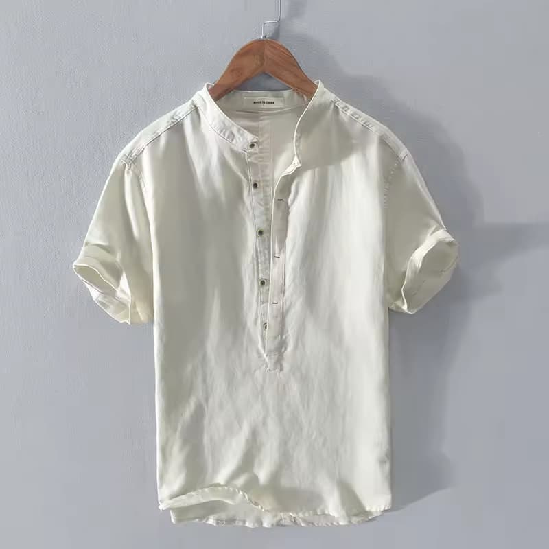 Beige Cotton Half Sleeve Short Kurta For Men