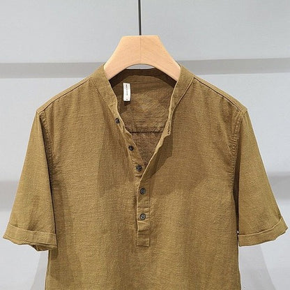 Brown Cotton Half Sleeve Short Kurta For Men