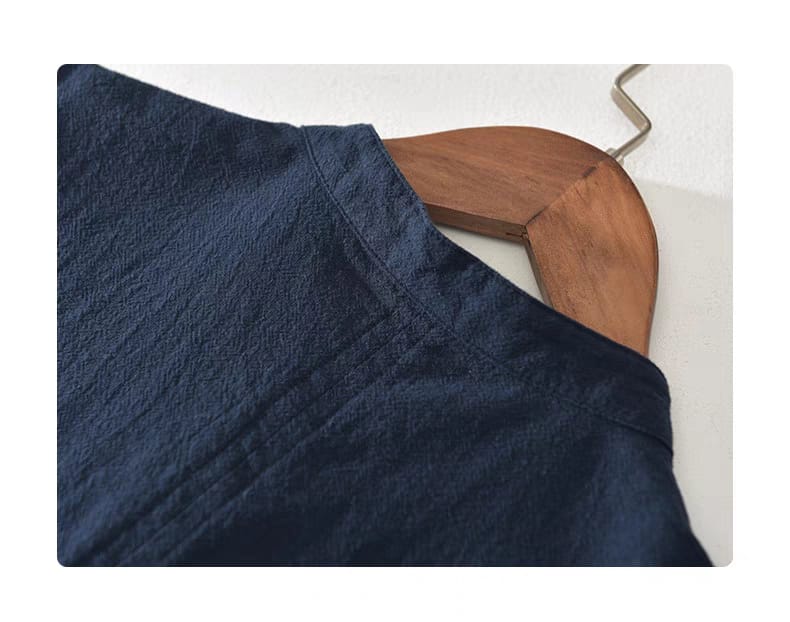 Navy Blue Cotton Half Sleeve Short Kurta For Men